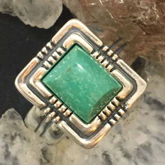 Carolyn Pollack Southwestern Style Sterling Silver Rectangle Green Turquoise Decorated Ring For Women