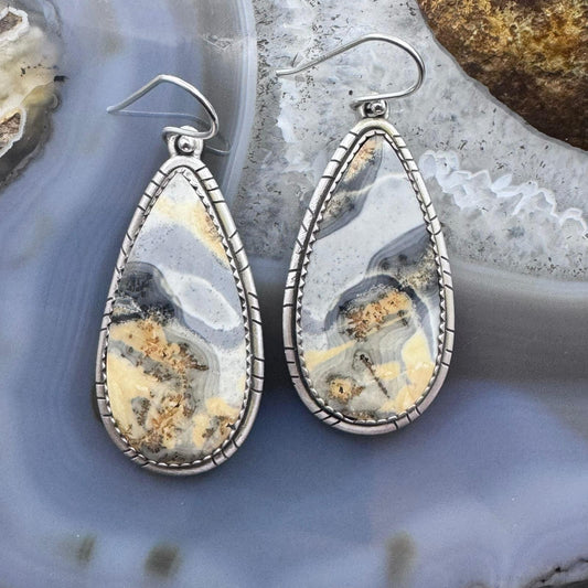 Sterling Silver Southwestern Style Teardrop Maligano Jasper Dangle Earrings For Women #3