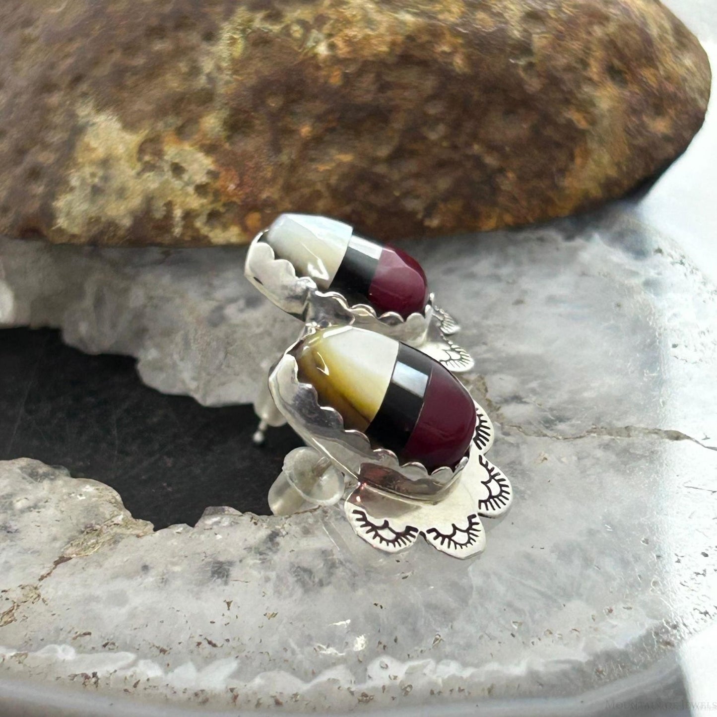 Clifton Aguilar Sterling Silver Teardrop Multistone Inlay Stud Earrings For Women #1