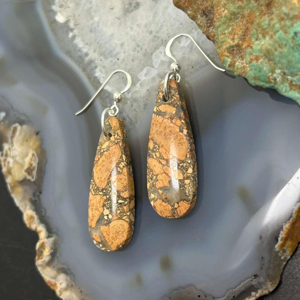 Sterling Silver Teardrop Maligano Jasper Slab Dangle Earrings For Women #531