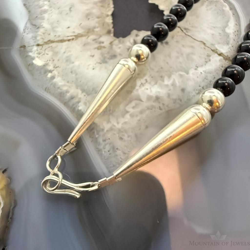 Frank Chavez Sterling Silver Native American Long Horn on Onyx 21" Necklace For Women