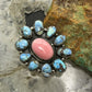 Sterling Silver Southwestern Style Pink Conch &Turquoise Adjustable Cluster Ring For Women