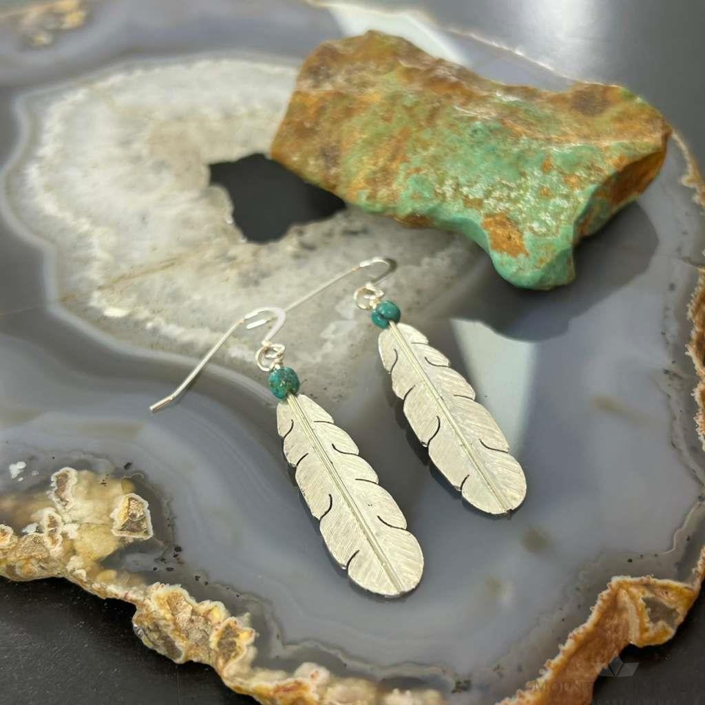 Anthony Gatewood Sterling Silver & Turquoise Bead Feather Dangle Earrings For Women