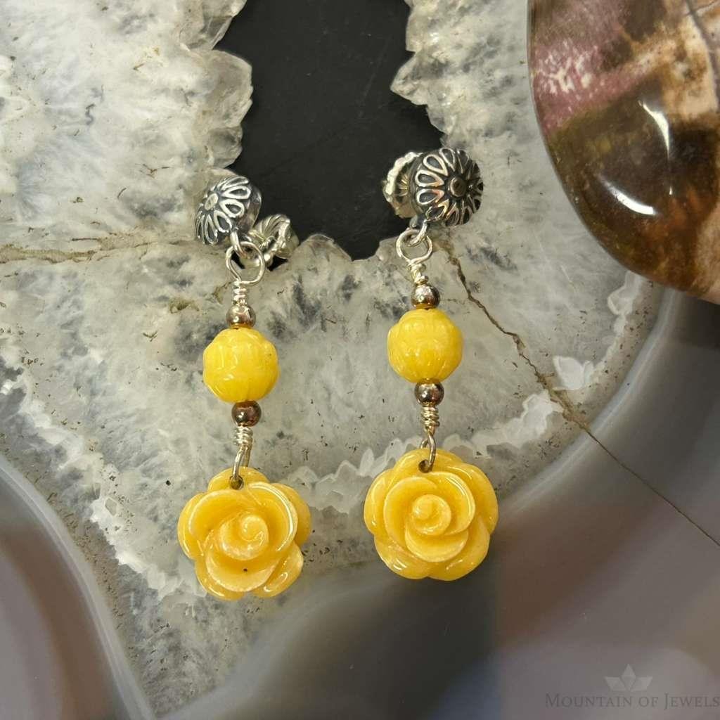 Carolyn Pollack Sterling Silver Yellow Jasper Rose Dangle Earrings For Women