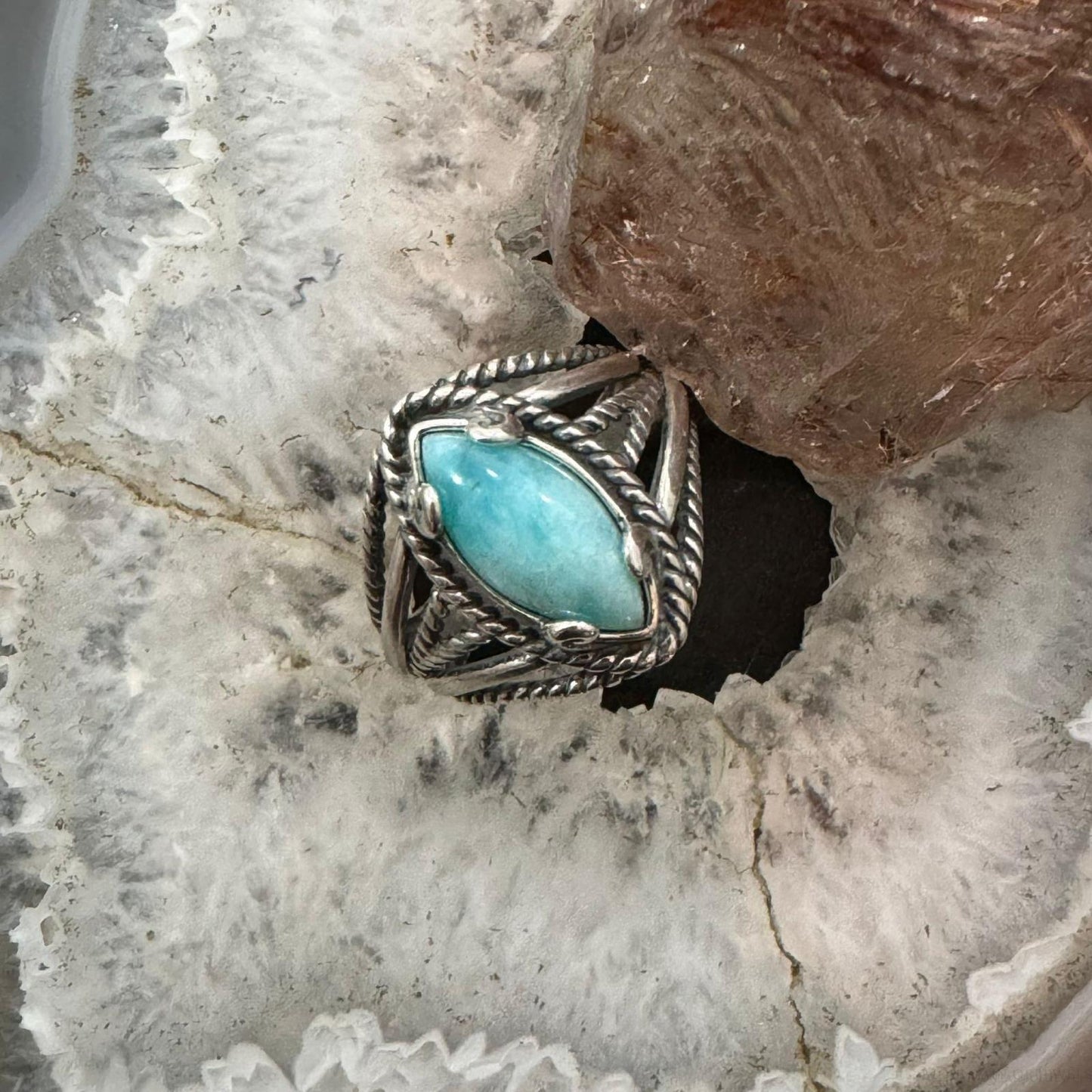 Carolyn Pollack Sterling Silver Marquise Larimar Decorated Ring For Women