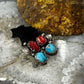 Native American Silver Turquoise & Coral Leaf Decorated Stud Earrings For Women