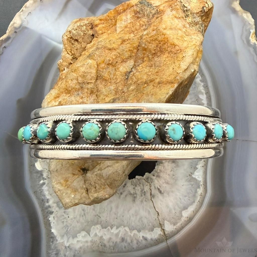 Sterling Silver Southwestern 12 Petit Point Turquoise Split Shank Bracelet For Women