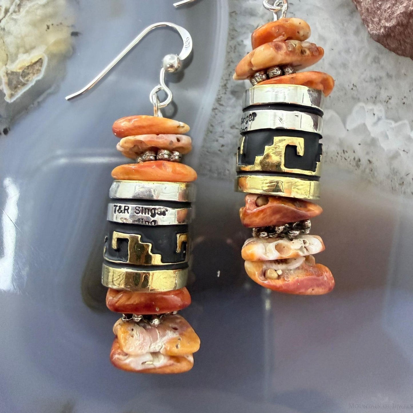 Tommy & Rosita Singer Sterling Silver Orange Spiny Oyster Beads Dangle Earrings For Women #1