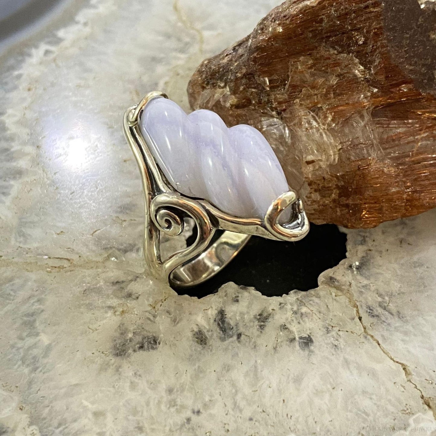 Carolyn Pollack Sterling Silver Spiral Blue Lace Agate Decorated Ring For Women