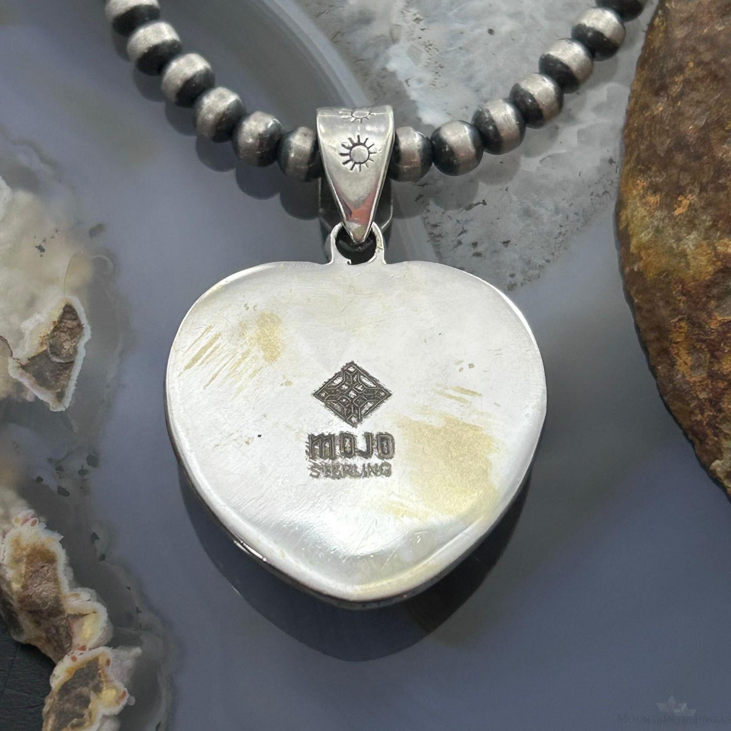 Sterling Silver Southwestern Style Seam Agate Heart Pendant For Women #2