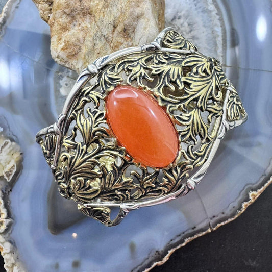 Carolyn Pollack Sterling Silver & Brass Oval Carnelian Decorated Bracelet For Women