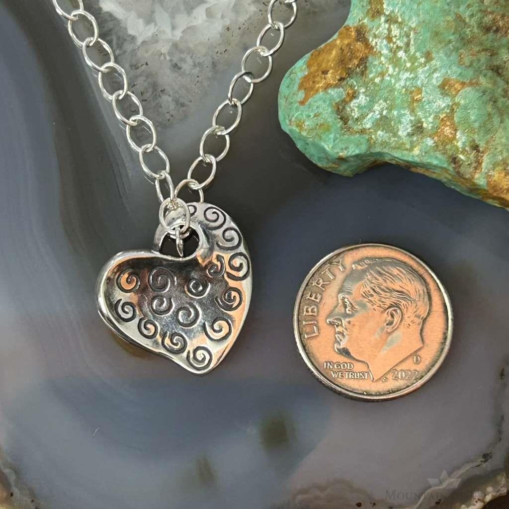 Carolyn Pollack Sterling Silver Swirl Decorated Heart Pendant with 16" Necklace