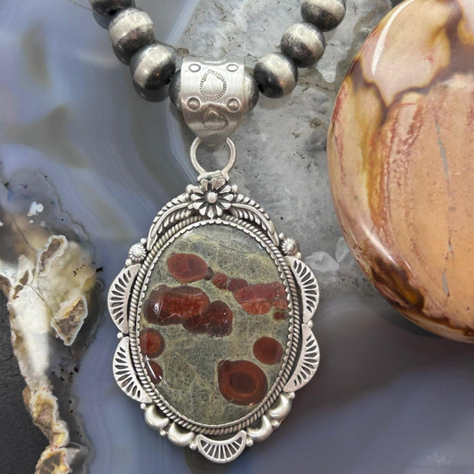 Sterling Silver Southwestern Style Oval Peanut Obsidian Decorated Pendant For Women