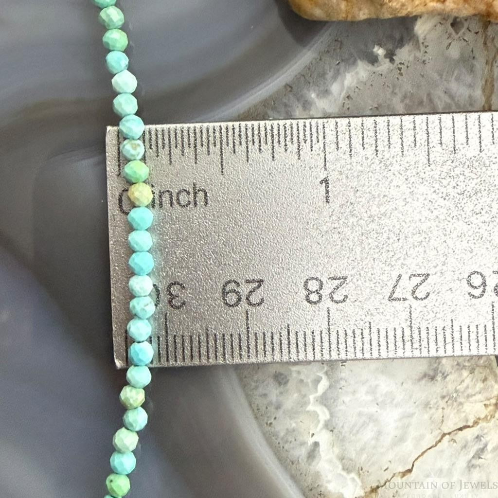 Sterling Silver Southwestern Style 3mm Faceted Turquoise Beads 17" Necklace For Women