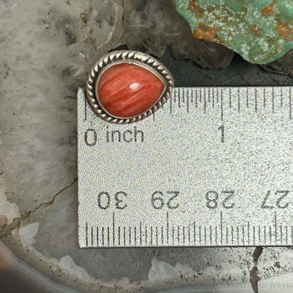 Sterling Silver Southwestern Style Teardrop Orange Spiny Oyster Stud Earrings For Women