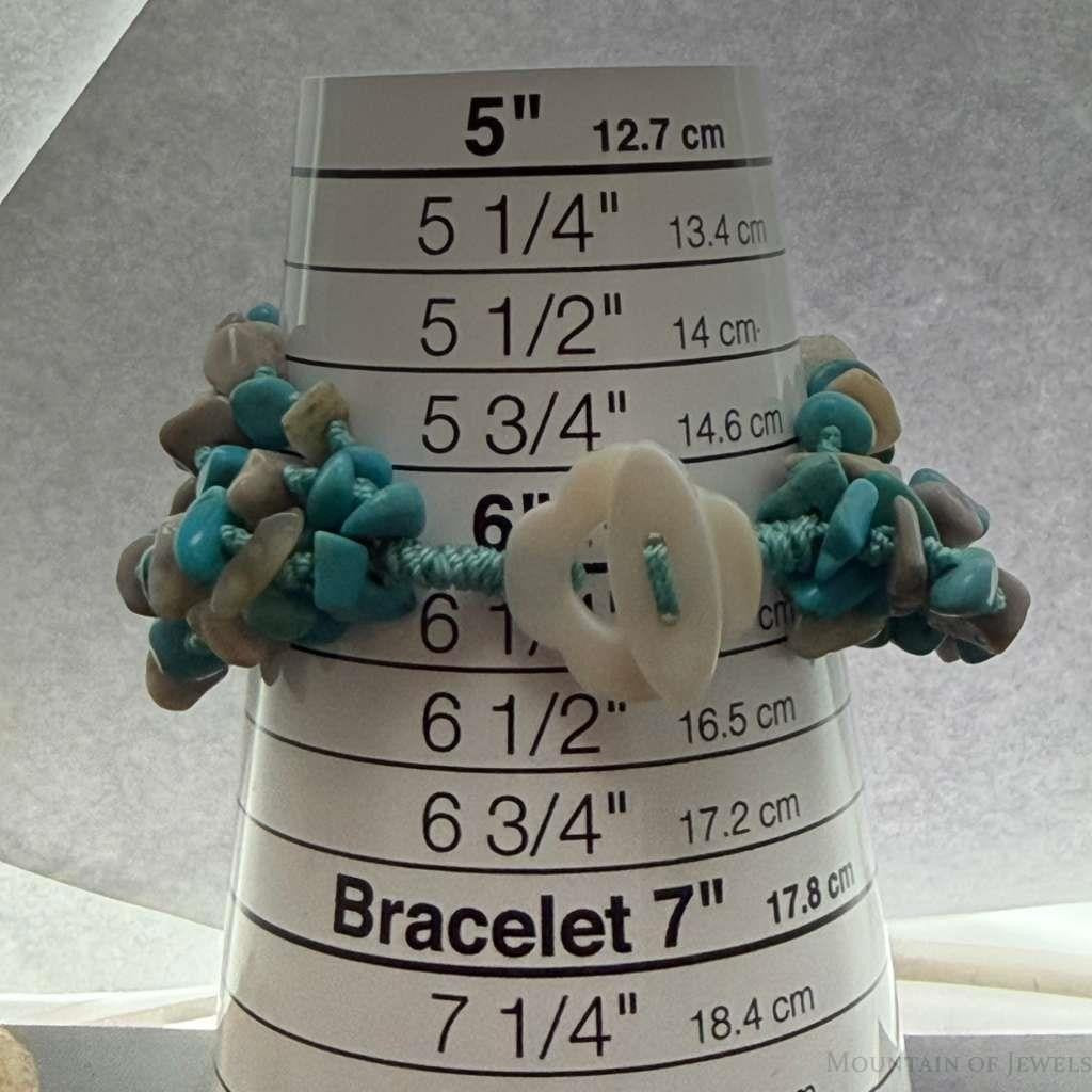 Sterling Silver Natural Turquoise and MOP Beads 6" Bracelet For Women