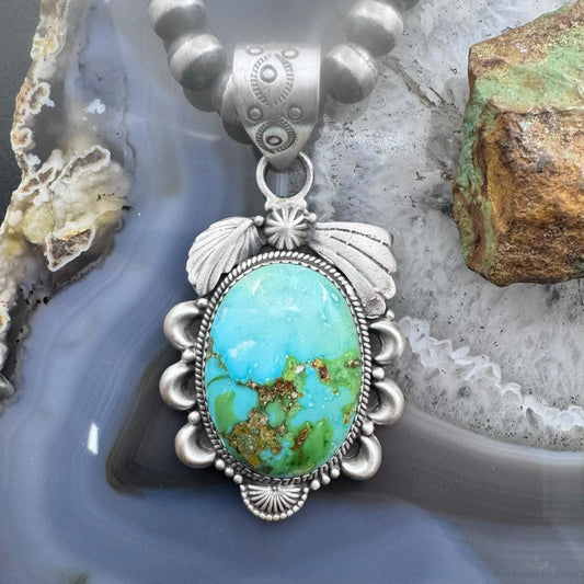 Sterling Silver Southwestern Style Chubby High Grade Sonora Gold Turquoise Pendant For Women