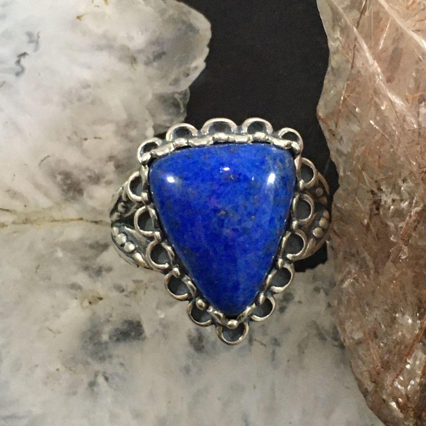 Carolyn Pollack Sterling  Silver Triangle Lapis Decorated Ring Size 5.25 & 8 For Women