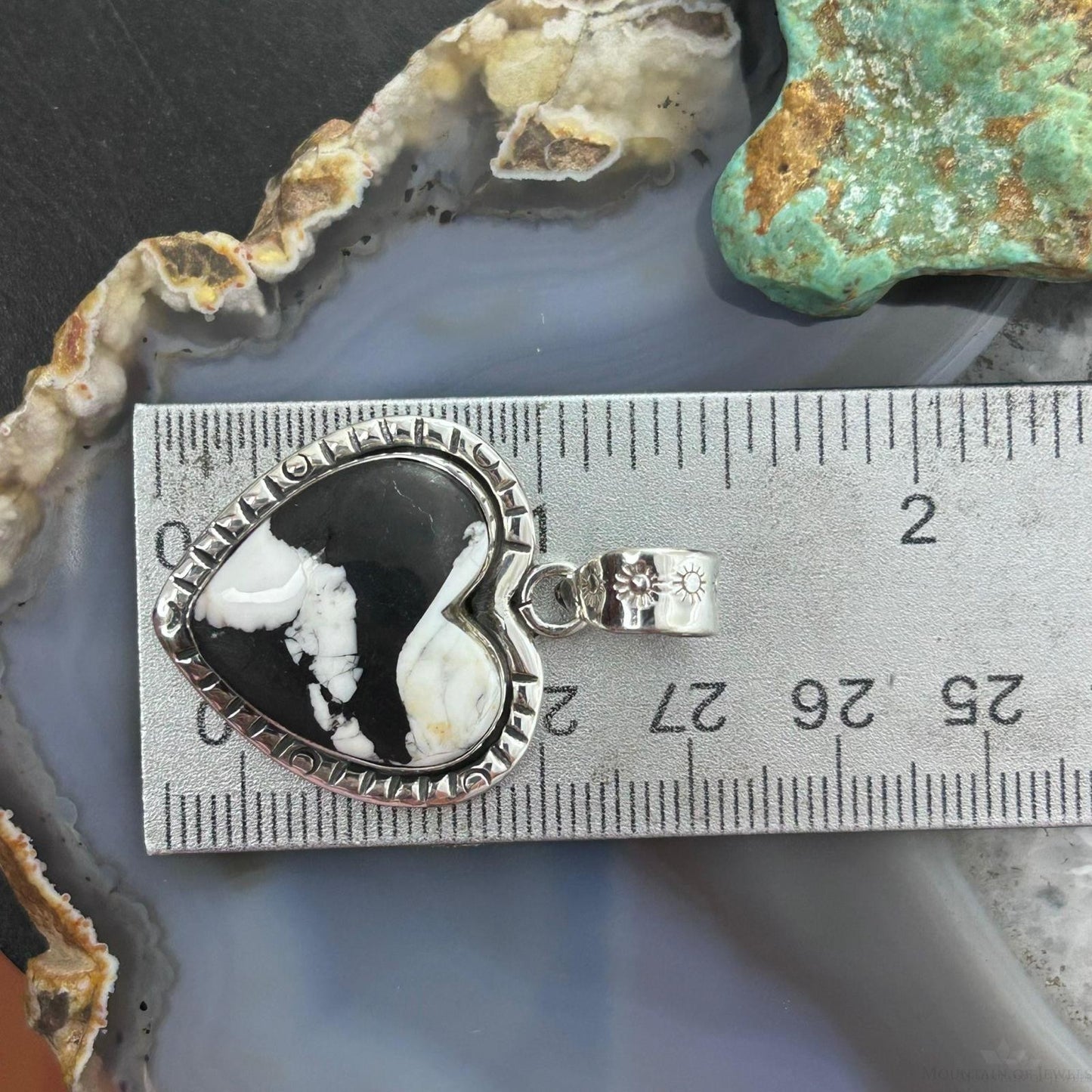 Sterling Silver Southwestern Style White Buffalo Decorated Heart Pendant For Women