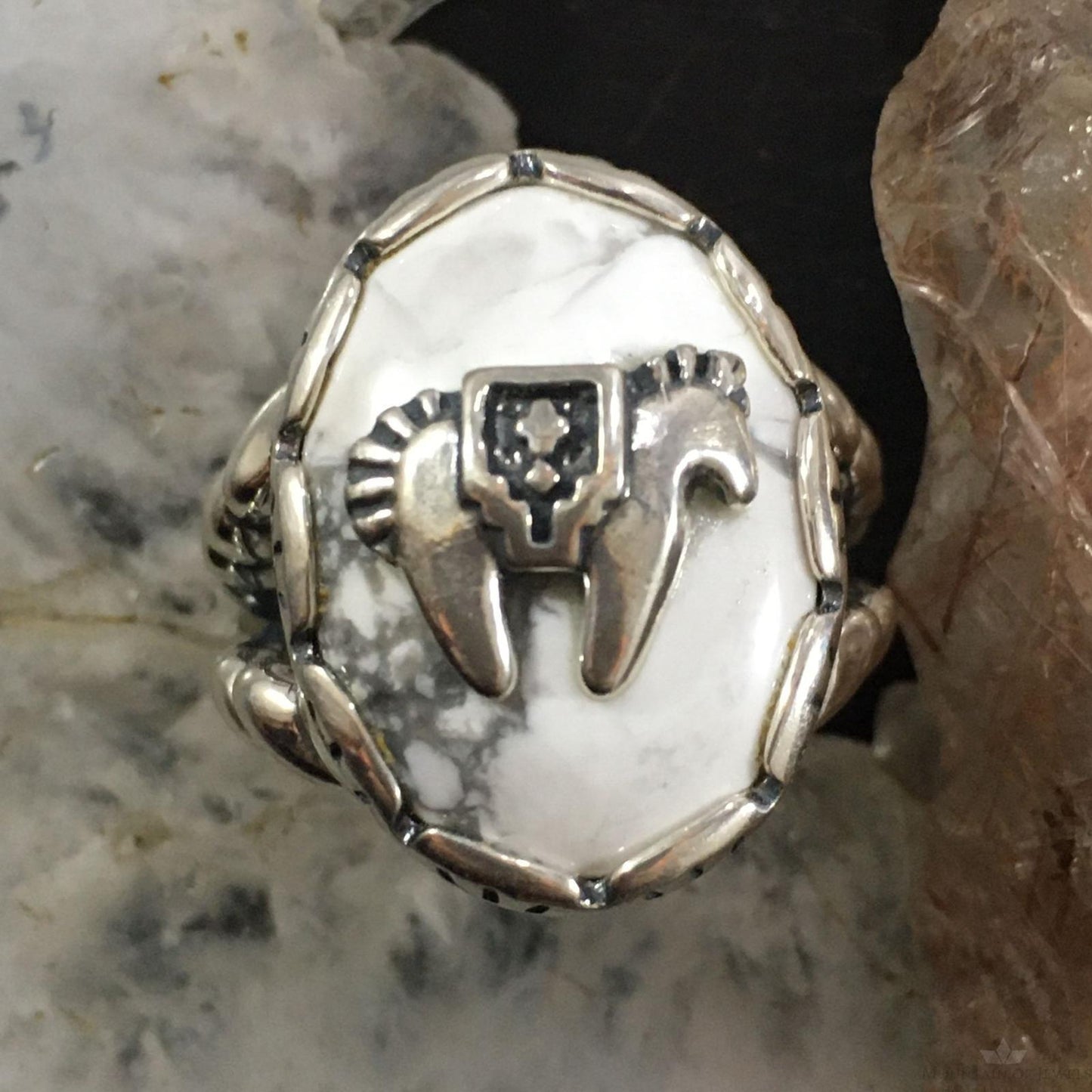 Carolyn Pollack Southwestern Style Sterling Silver Oval Howlite w/Spirit Horse Ring For Women