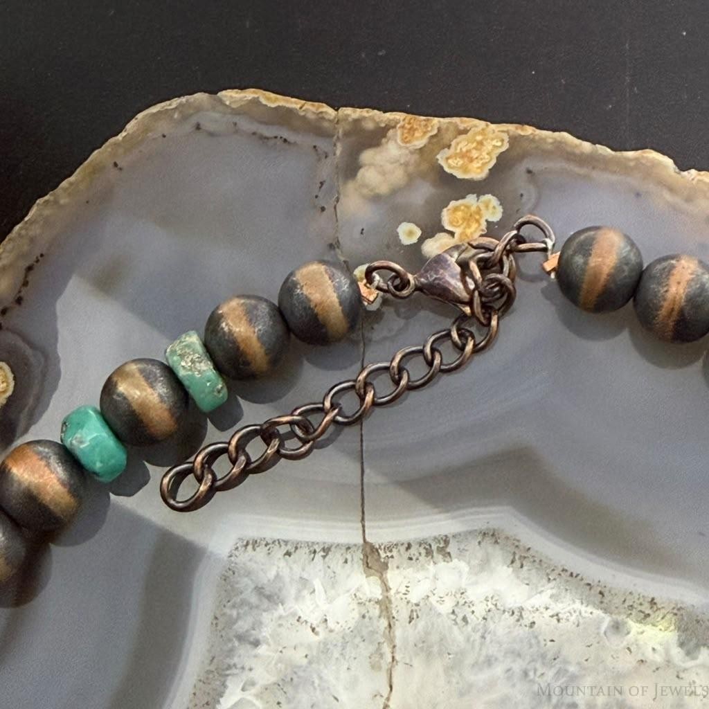 Southwestern Style 8mm Copper Navajo Pearl Round & Turquoise 18"-20" Necklace