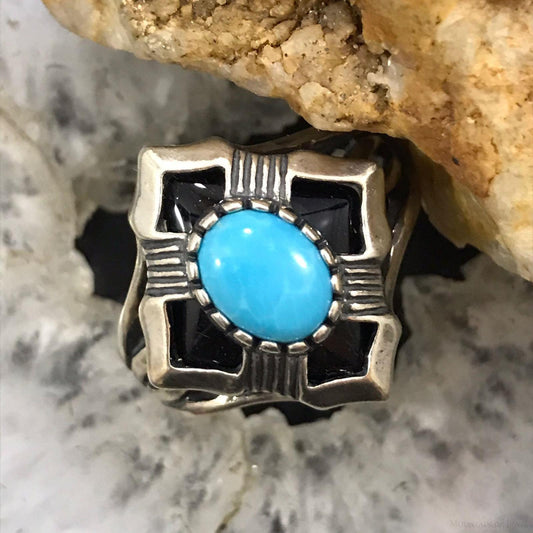 Carolyn Pollack Sterling Silver Sleeping Beauty Turquoise & Onyx Ring Size 10 For Women