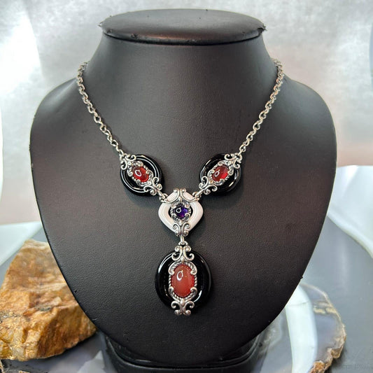 Carolyn Pollack Vintage Sterling Silver Black & White Jasper 16"-19" Necklace For Women