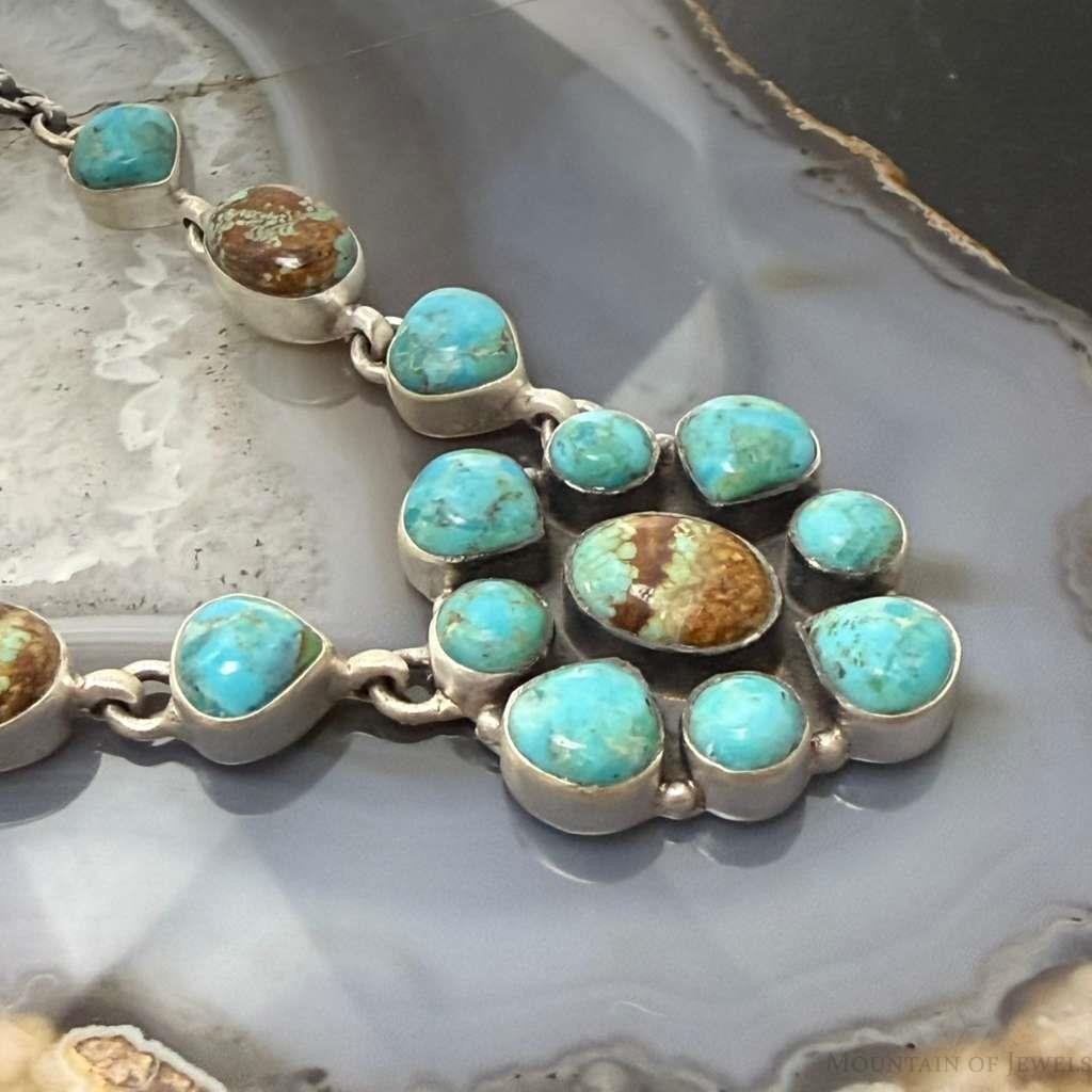 Sterling Silver Southwestern Style Turquoise Cluster 20" Necklace For Women