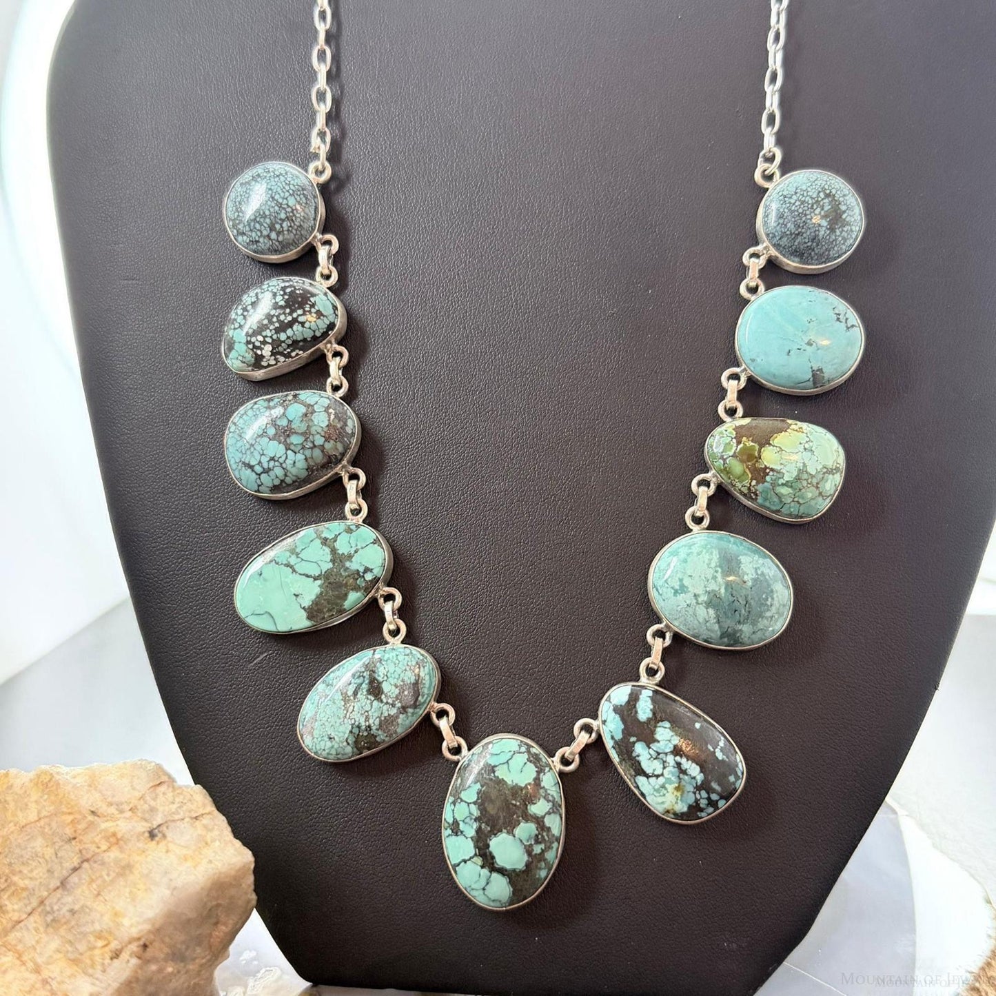 Sterling Silver Southwestern Style Multi Shape Hubai Turquoise 20" Necklace For Women