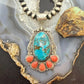 Sterling Silver Southwestern Style Oval Shattuckite & Spiny Oyster Decorated Pendant For Women