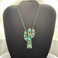 Sterling Southwestern Style Kingman Turquoise Cactus Pendant 22.5" Necklace #1
