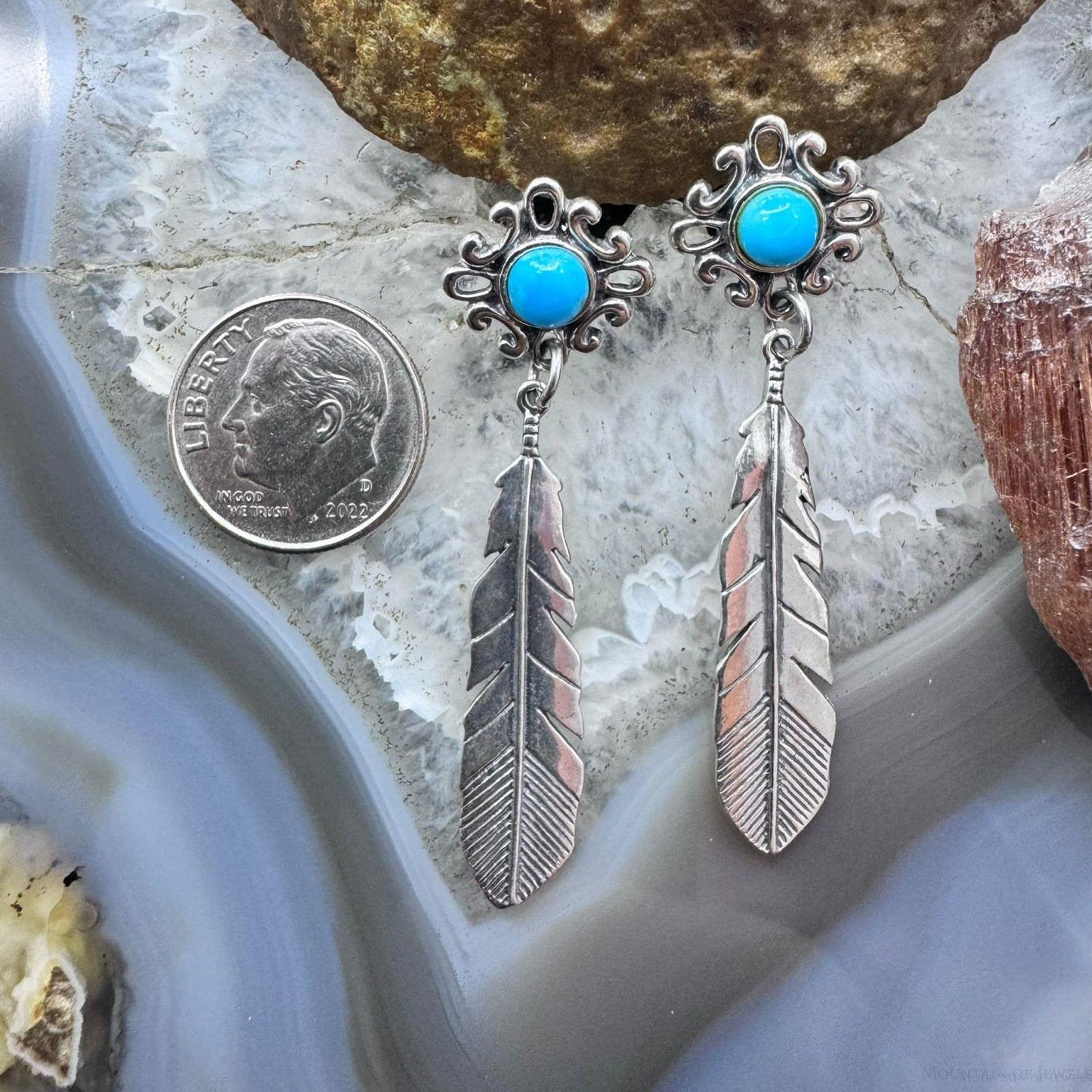 Carolyn Pollack Sterling Silver Beauty Turquoise Feather Dangle Earrings For Women