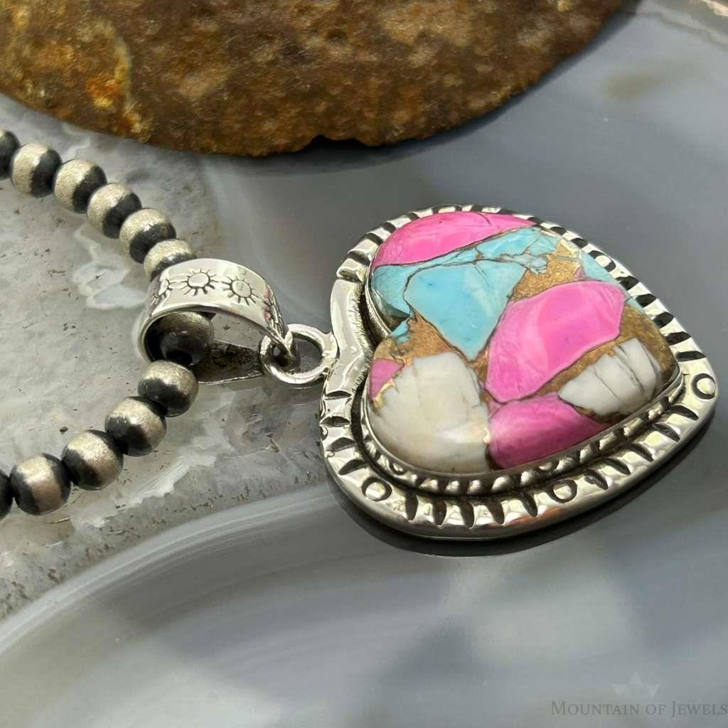 Sterling Silver Southwestern Style Cotton Candy Heart Pendant For Women