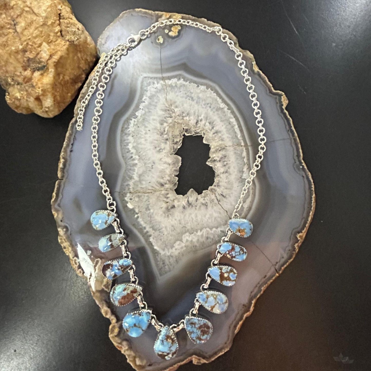 Sterling Silver Southwestern Style Teardrop Golden Hill Turquoise Necklace For Women