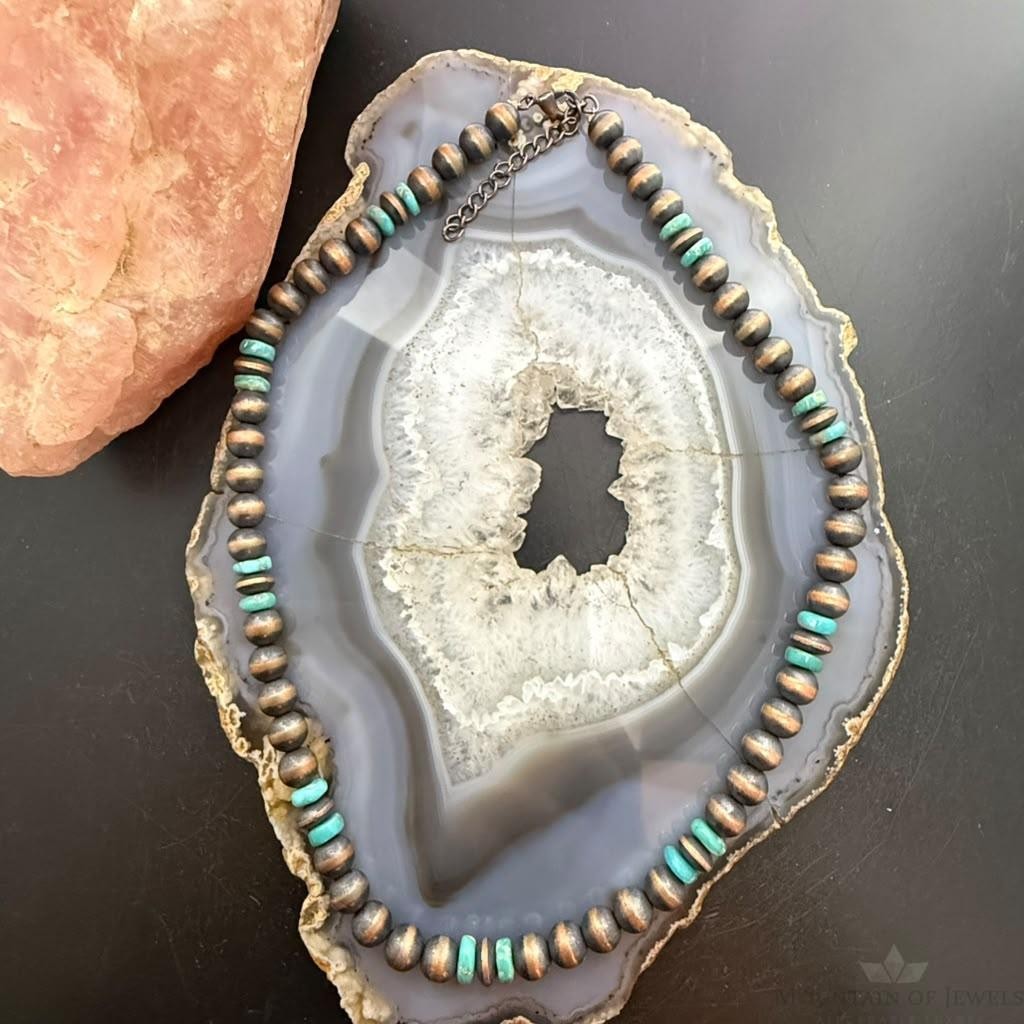 Southwestern Style Copper 8mm Navajo Pearl Beades &Turquoise 18"-20" Necklace For Women