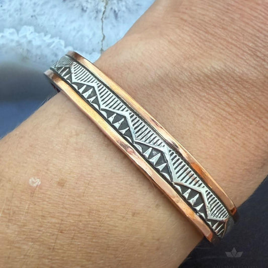 Wylie Secatero Navajo Sterling Silver & Copper Stamped Bracelet For Women #2