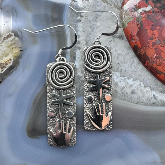 Alex Sanchez Sterling Silver Rectangle Petroglyph Dangle Earrings For Women #1