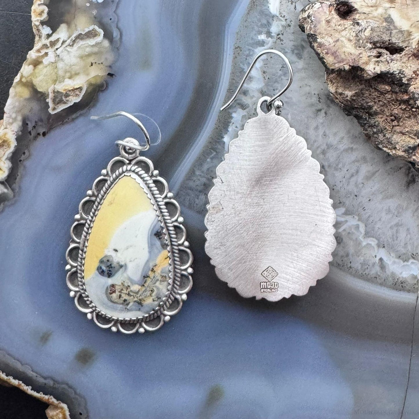 Sterling Silver Southwestern Style Teardrop Maligano Jasper Dangle Earrings For Women #2