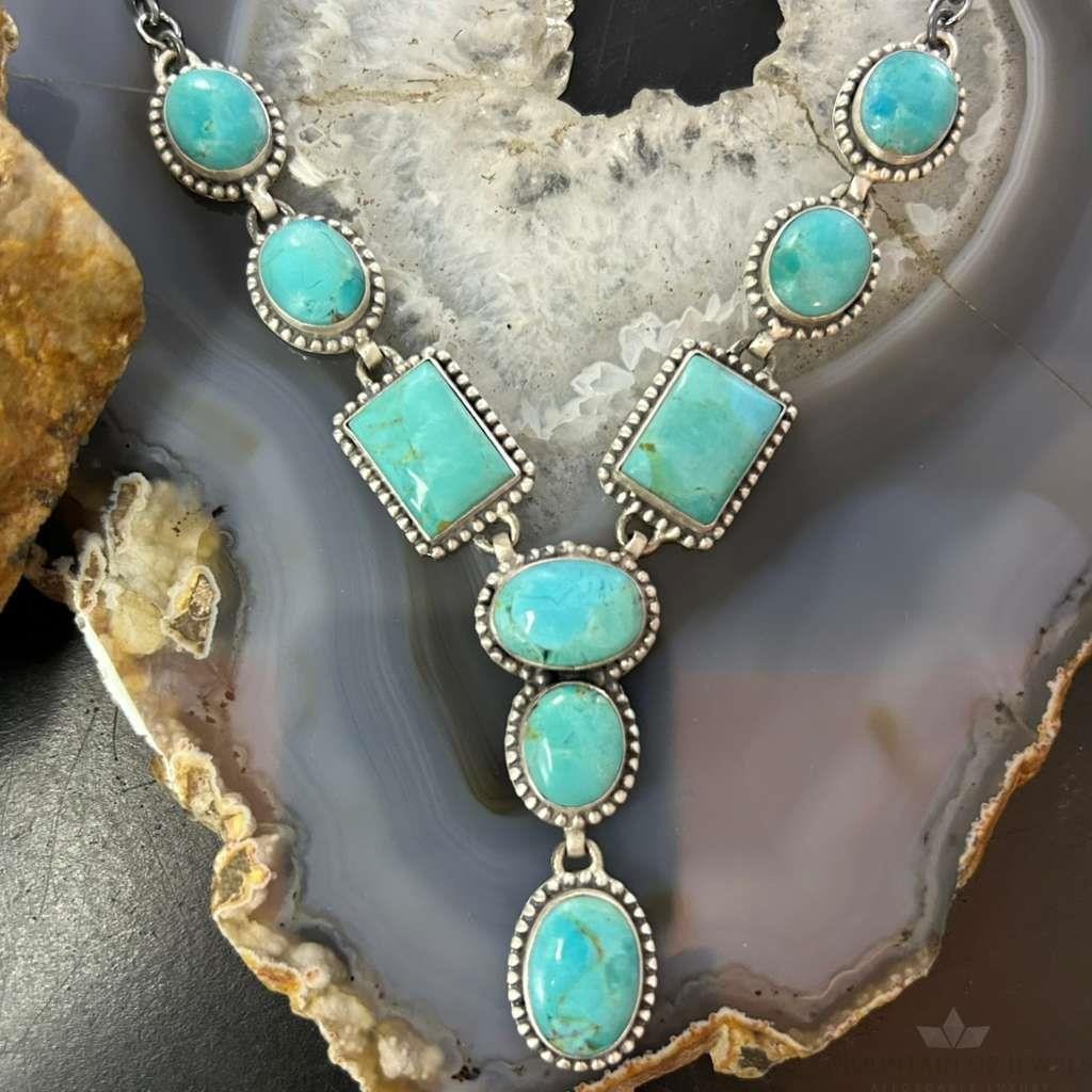 Sterling Silver Southwestern Style Mohave Turquoise Lariat 18" Necklace For Women