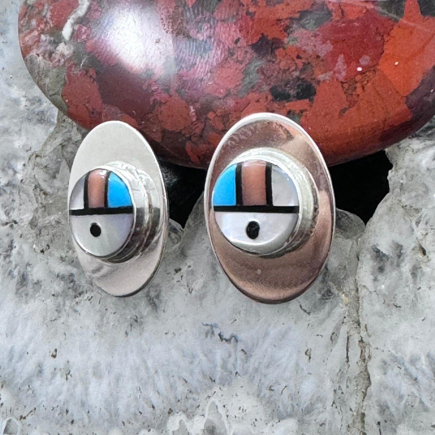 Starllie & Sheryl Edaakie Sterling Silver Multistone Inlay Sunface Stud Earrings For Women