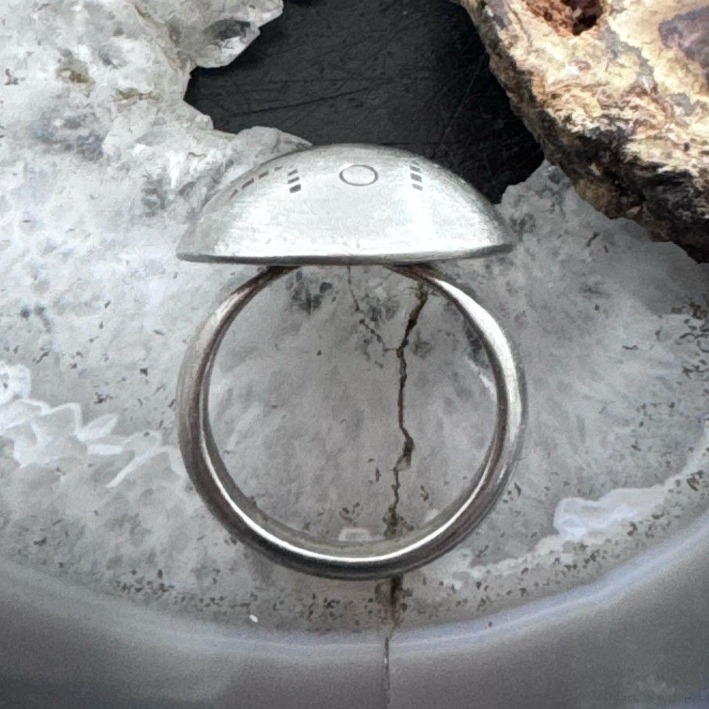 Silver Southwestern Style Stamped Dome Ring Size 7.5 For Women