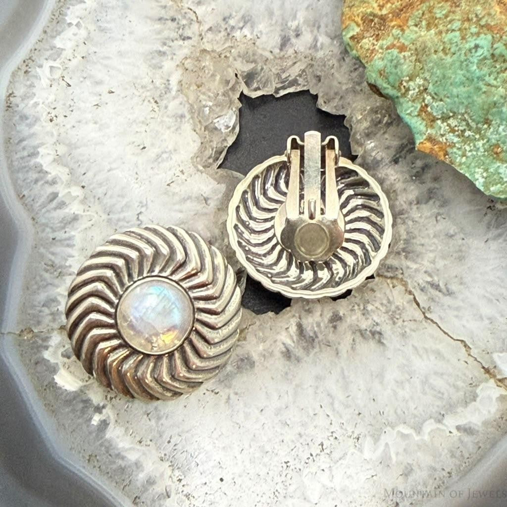 Carolyn Pollack Sterling Silver Round Moonstone Clip-On Stud Earrings For Women