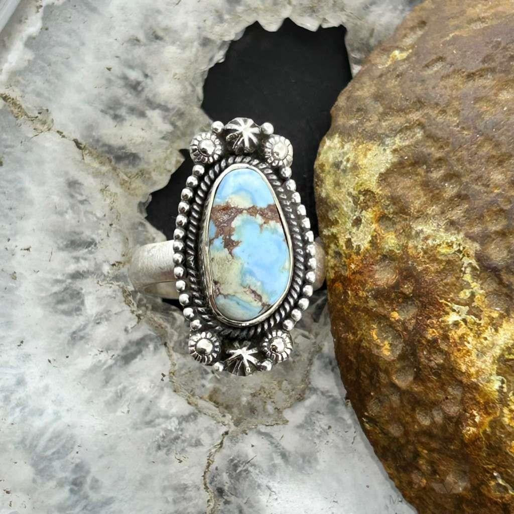Sterling Silver Southwestern Style Golden Hill Turquoise Adjustable Ring For Women #10