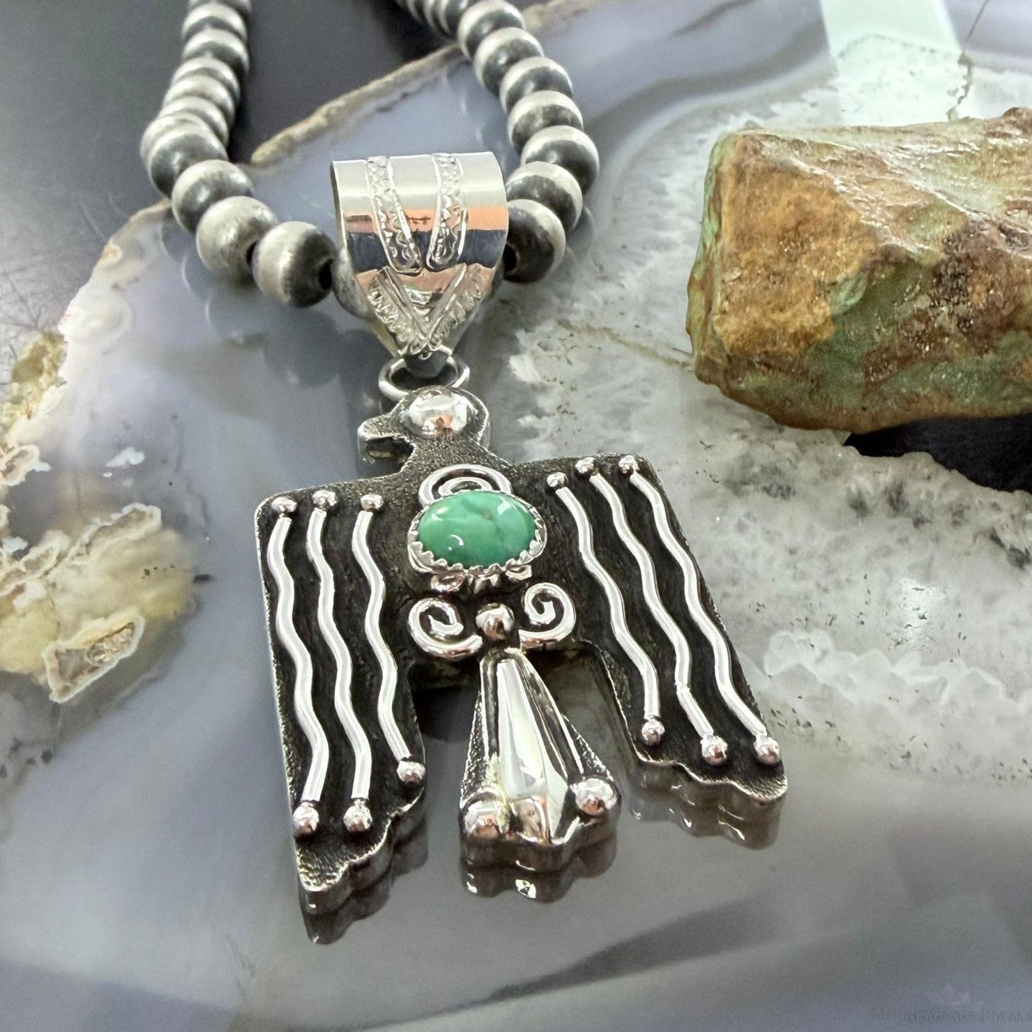 Alonzo Mariano Sterling Silver Turquoise Decorated Thunderbird Unisex Pendant