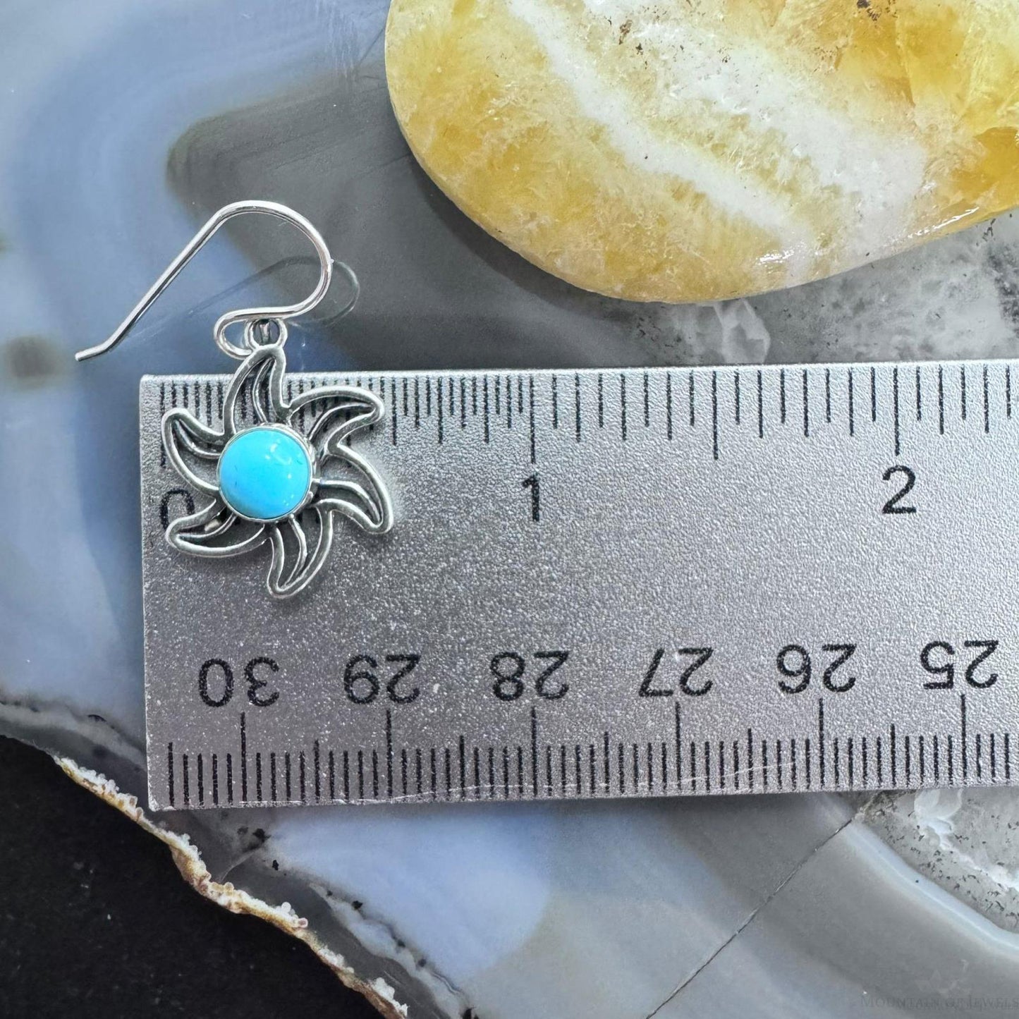 Sterling Silver Blue Turquoise Flower Dangle Earrings For Women