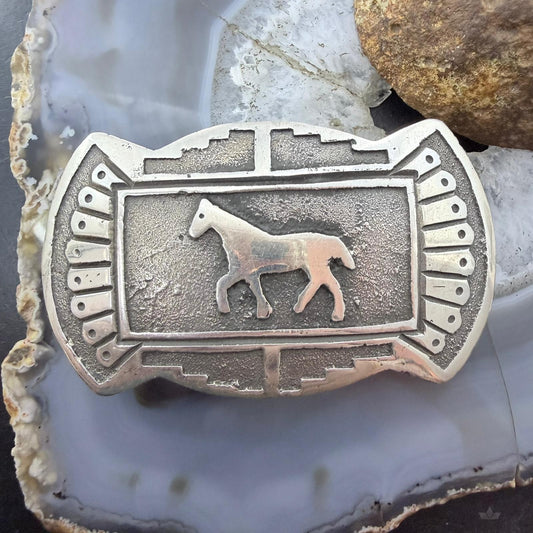 Emerson Kinsel Native American Sterling Silver Overlay Horse Belt Buckle For Men