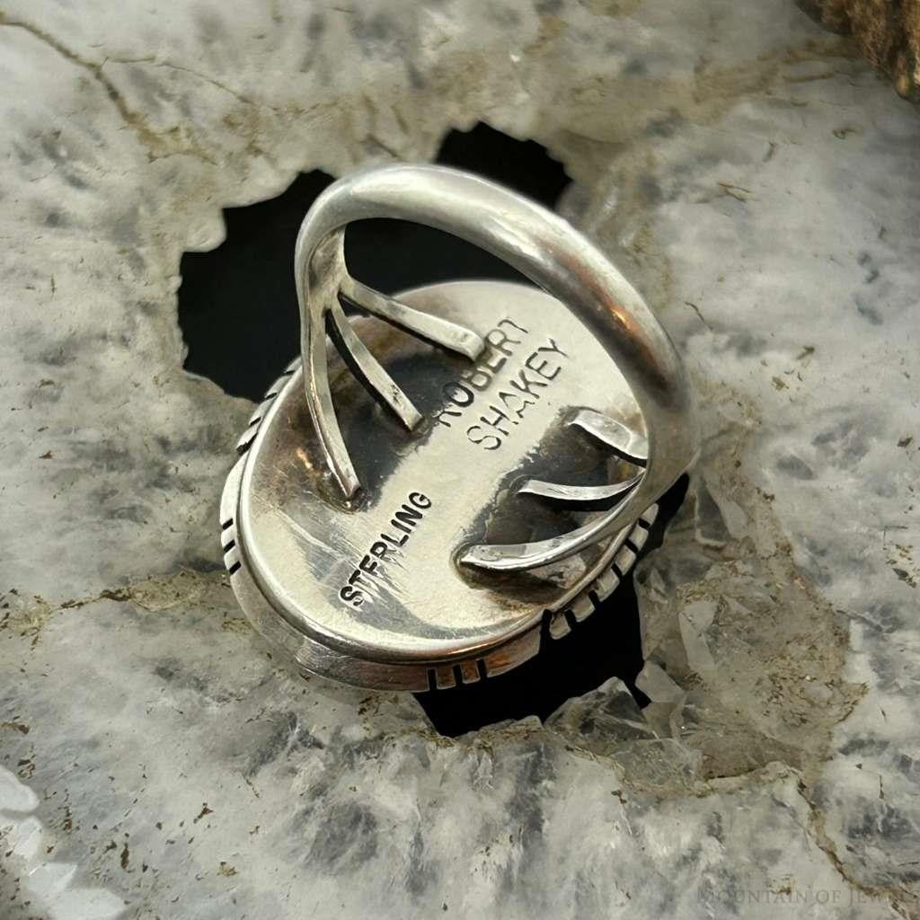Robert Shakey Native American Sterling Silver Oval Spiny Oyster Decorated Ring Size 9 For Women