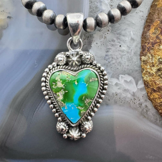 Sterling Silver Southwestern Style Sonora Gold Turquoise Heart Pendant For Women
