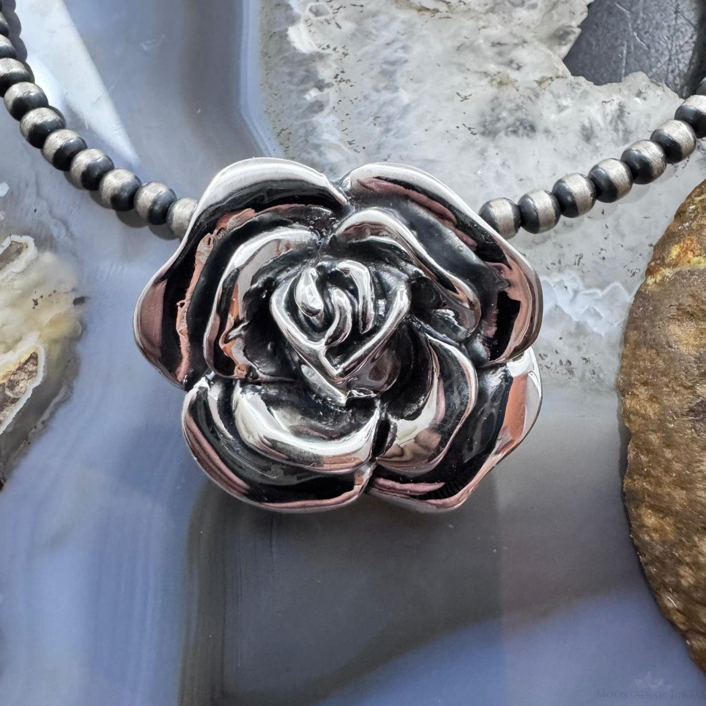 Sterling Silver Fashion Electroform Decorated Rose Pendant- Taxco Mexico