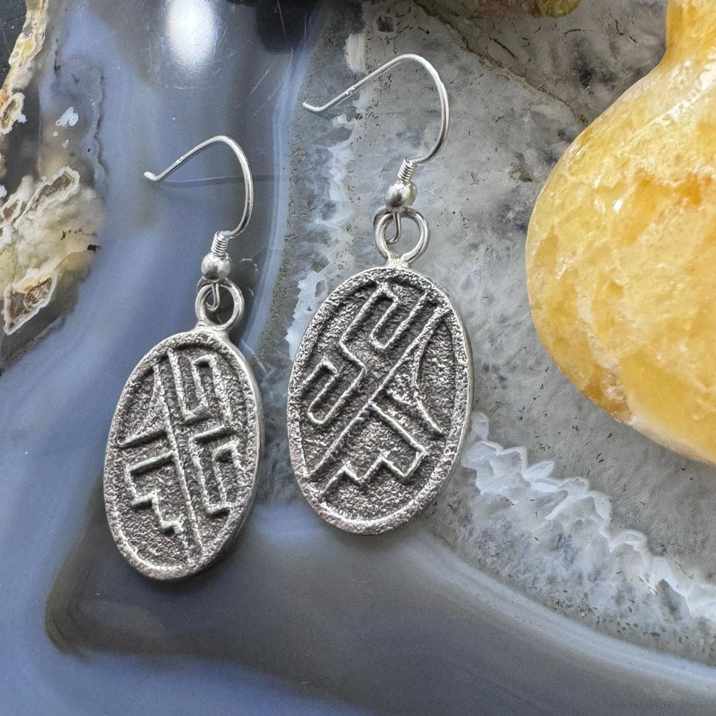 Noah Pajarito Santo Domino Sterling Silver Tufa Cast Native Design Dangle Earrings For Women